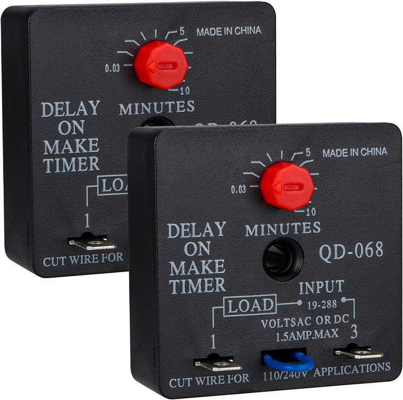 Weasch 2Pcs Delay On Make Timer, QD-068, 0.03 to 10 Min, Adjustable Delay, 19-288 VAC OR DC (2) - Image 1
